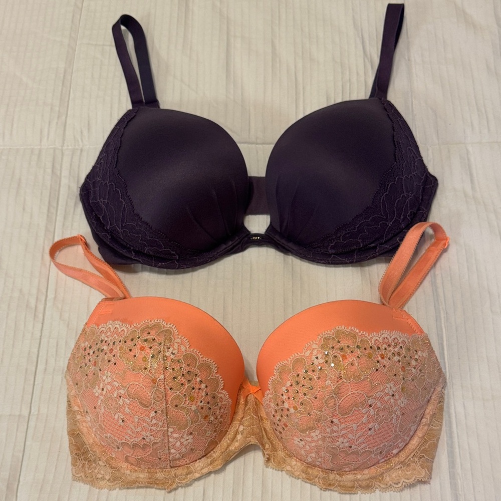 Victoria's Secret Purple and Orange Lace Push-up Bra Set